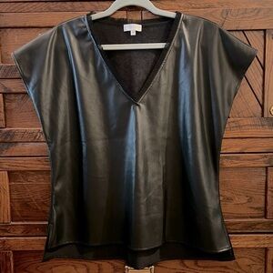S’Edge Joan Black Fringe V-Neck Faux Leather Top size M